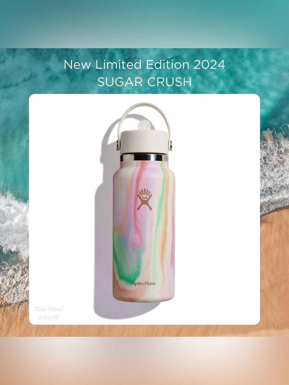 Hydro Flask Special Edition Sugar Crush - Rainbow Marble Water Bottle 32oz straw